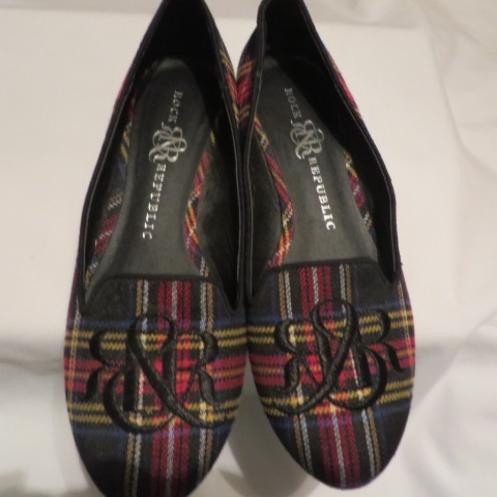 Rock & Republic Plaid Cloth Shoes, Flat, Sz. 6M